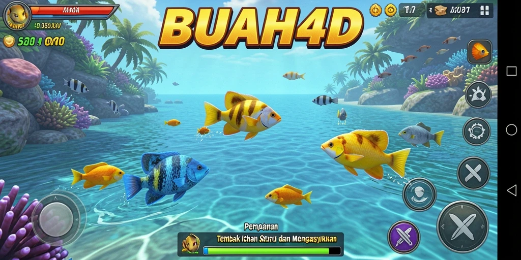 Screenshot gameplay BUAH4D menampilkan aksi menembak ikan yang seru.