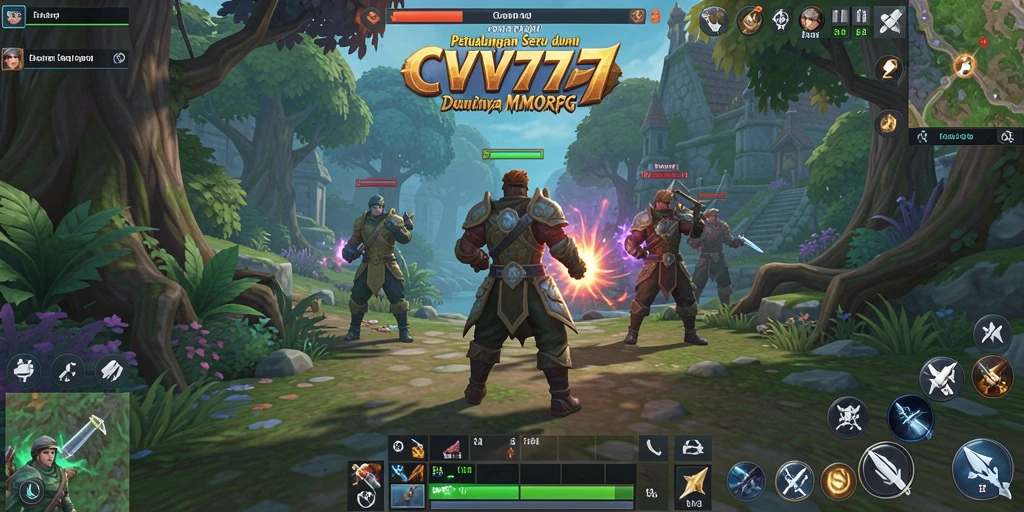 Screenshot utama CV777 menampilkan pertempuran epik dalam dunia MMORPG.