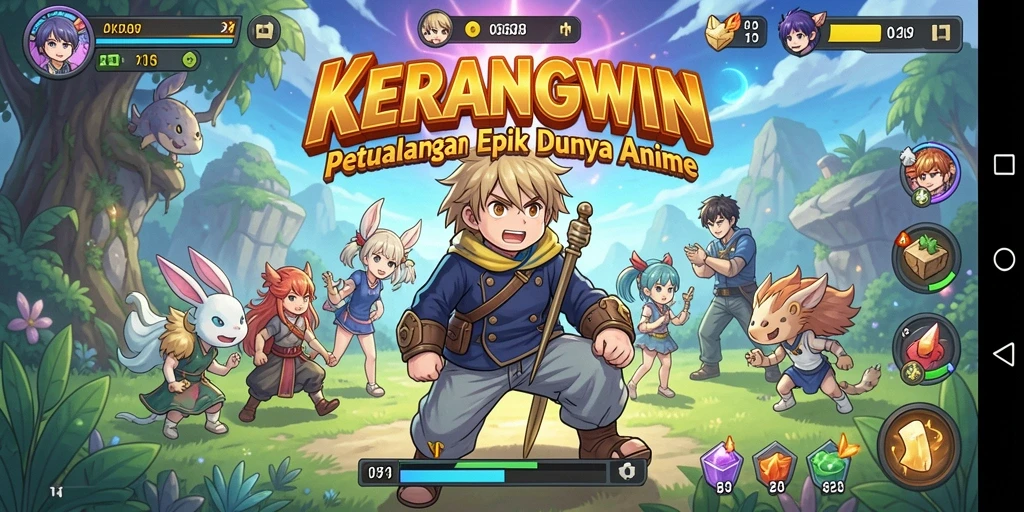 Screenshoot KERANGWIN menampilkan kemeriahan suasana permainan Anime.