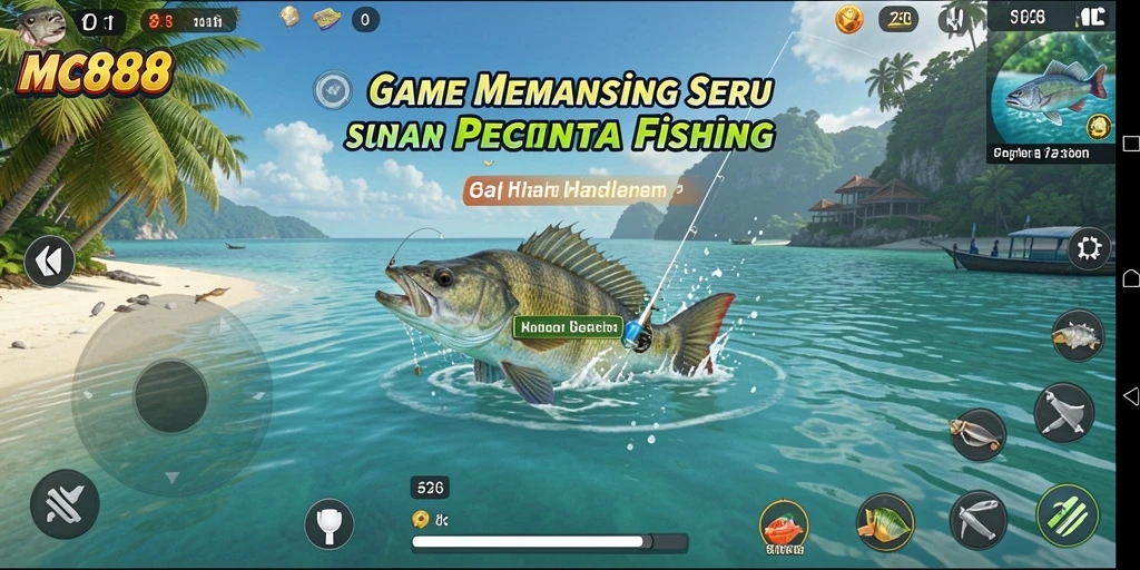 Tangkapan layar menunjukkan pengalaman gameplay memancing yang realistis di MC888.