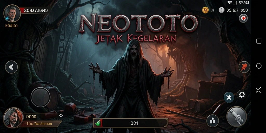 Tampilan menyeramkan gameplay NEOTOTO dengan efek visual yang mencekam.