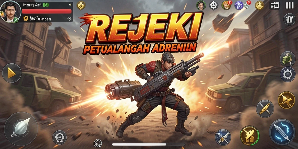 Screenshot utama menampilkan aksi mendebarkan dalam game REJEKI.