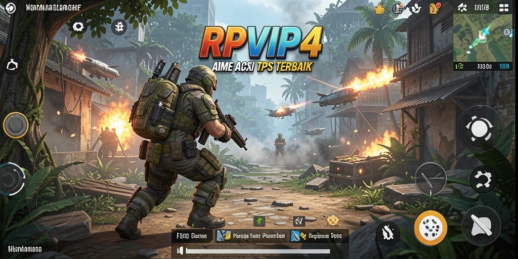 Screenshot RPVIP4 menampilkan aksi seru dalam pertempuran TPS.