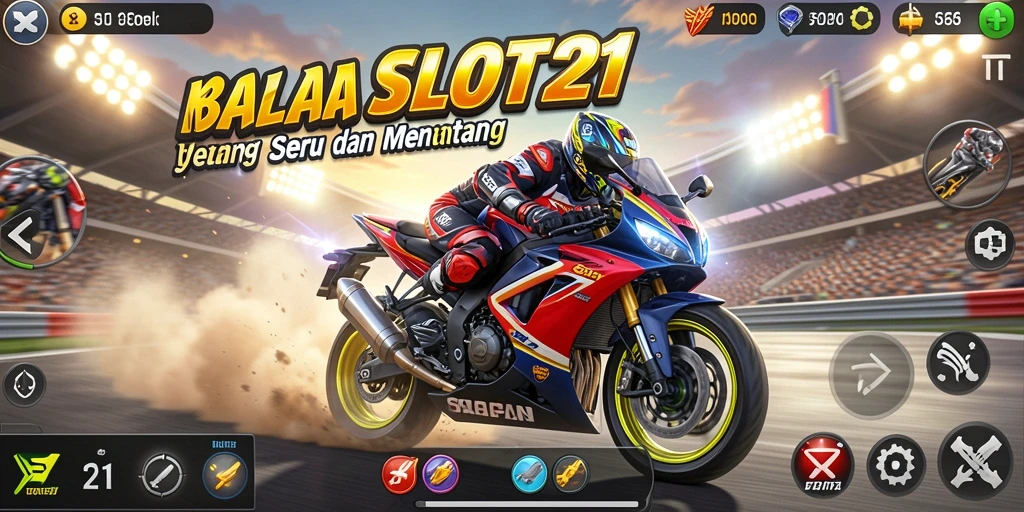 Tampilan gameplay SLOT21 yang menegangkan saat balapan motor.