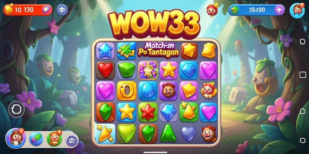 Menampilkan gameplay seru permainan Match-3 WOW33.
