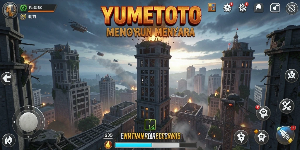 Tampilan gameplay seru YUMETOTO dengan menara yang berbagai variasi.